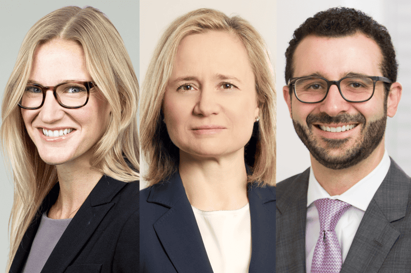 Simpson's Catherine Burns, Cravath's Tatiana Lapushchik and Cleary's John Kupiec